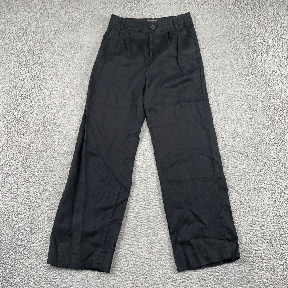 Banana Republic Pants Women 2 Black Linen Wide Leg Pleated Trousers Career